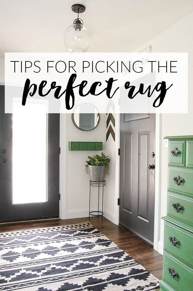 a black and white rug with text overlay that reads tips for picking the perfect rug