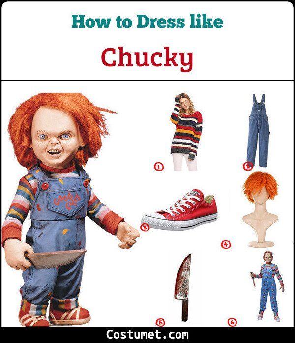 the chucky doll is wearing overalls and holding a pair of scissors in one hand