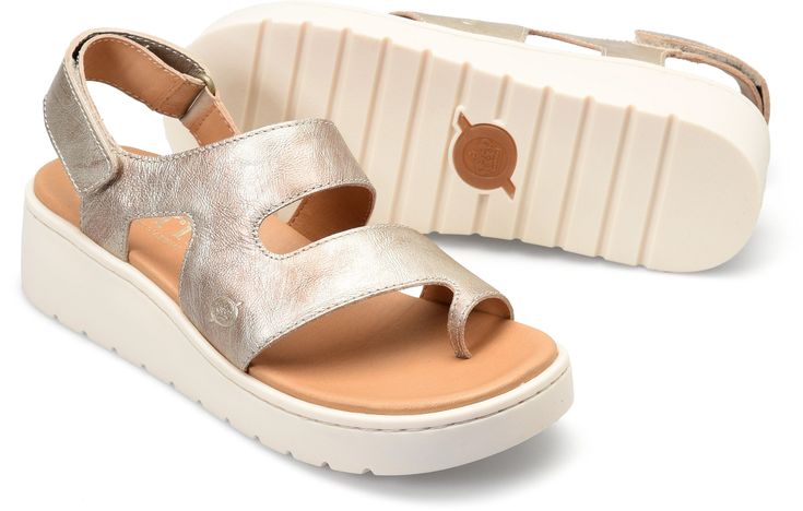 Soft cushioning underfoot and an easy-on-and-off strap make the Karsten ideal for traveling, exploring and sightseeing. Silver Leather Slingback Sandals With Removable Insole, Casual Silver Sandals With Leather Footbed, Adjustable Silver Leather Sandals, Silver Leather Sandals With Leather Footbed, Shoes And Boots, Born Shoes, Beautiful Shoes, Shoe Sale, Wedge Sandals