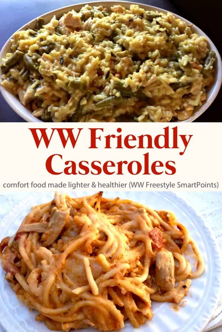 two plates with different types of food on them and the words, ww friendly casseroles