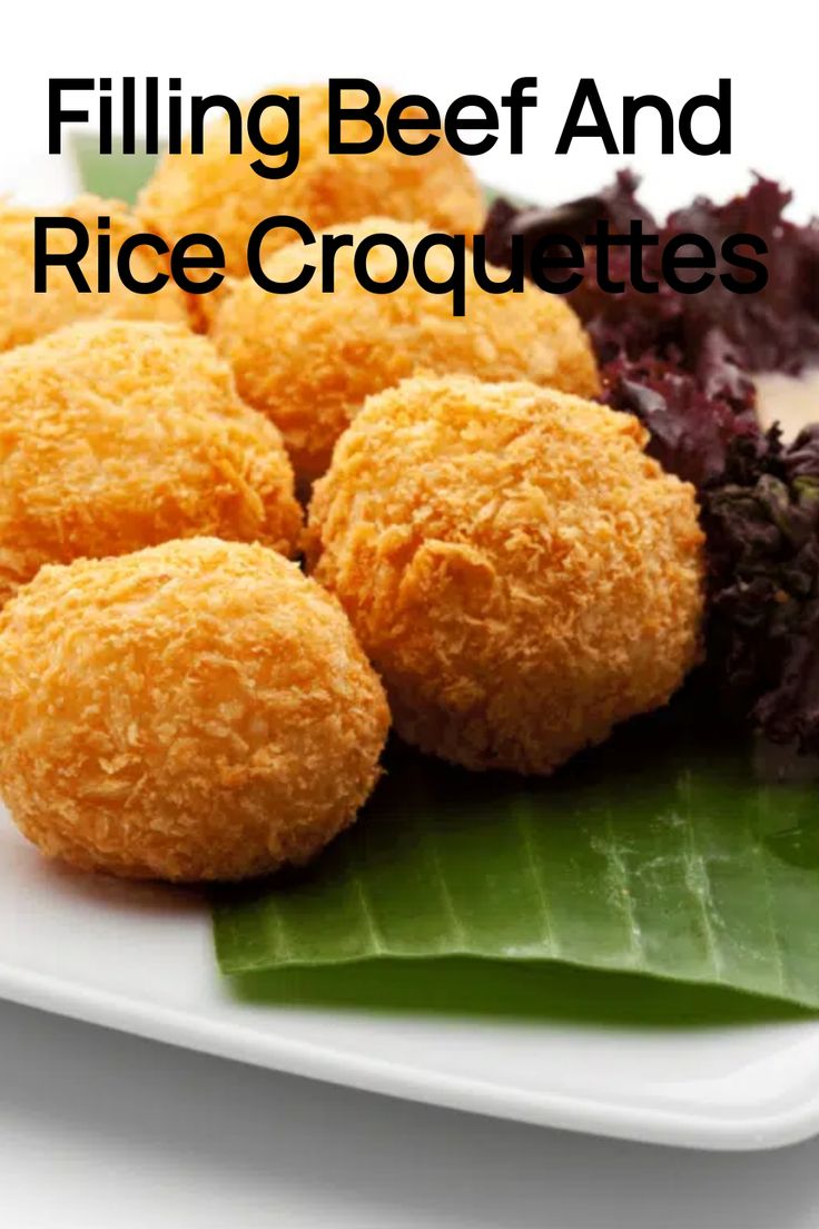 Filling, golden-brown beef and rice croquettes on a plate with fresh greens. Rice Croquettes Recipe, Beef Croquettes Recipe, Rice Croquettes, Minced Beef Recipes, Minced Meat Recipe, Beef Rice, Ground Meat Recipes, Mince Recipes, Beef And Rice