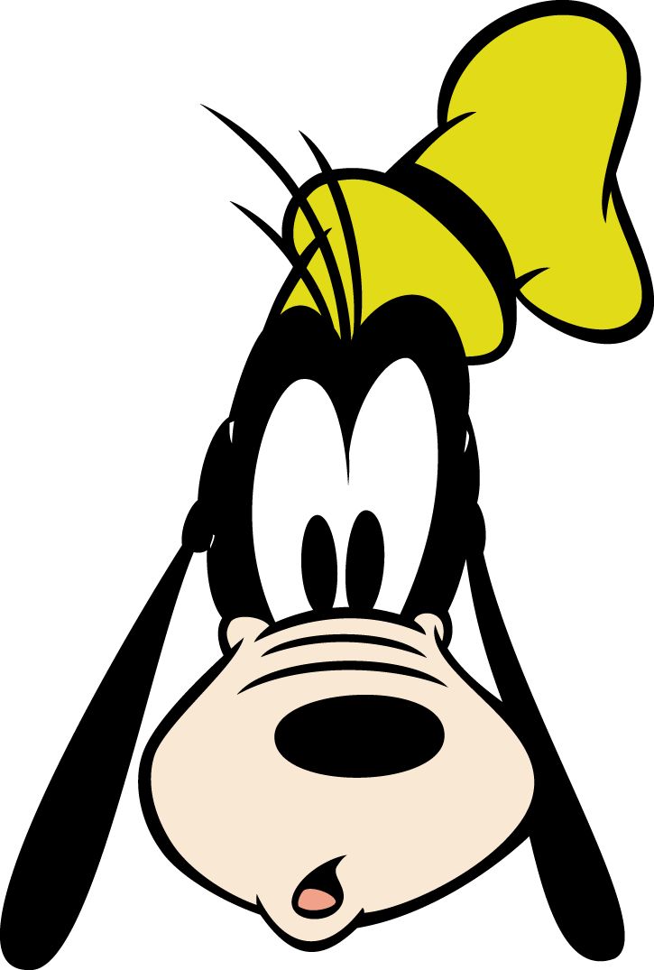 an image of goofy face wearing a yellow bow on top of it's head