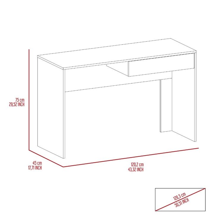 a drawing of a desk with two drawers and one drawer on the bottom, measurements for each