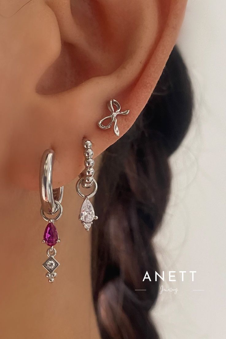 Pink Teardrop Dangle Silver Earrings Dangle Silver Earrings, خواتم خطوبة, Silver Jewellry, Pretty Ear Piercings, Stacked Earrings, Silver Jewelry Earrings, Jewelry Essentials, Jewelry Lookbook, Ear Piercing