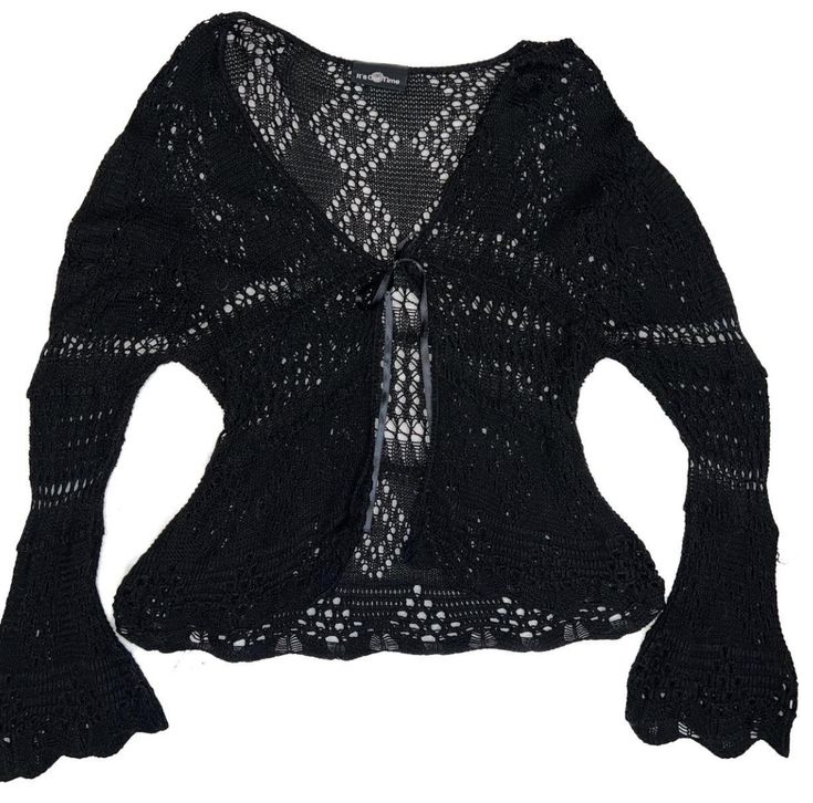 Witchy Cardigan, Crochet Black Top, Goth Cardigan, Gothic Cardigan, Crochet Gothic, Whimsi Goth, Crochet Black, Knit Wear, Cardigan Crochet