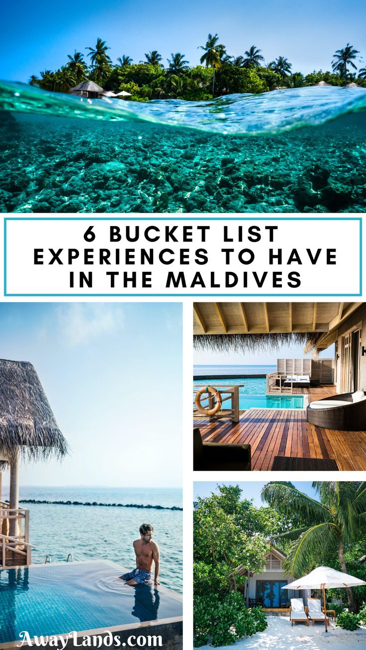 four pictures with the words 6 bucket list experiences to have in the maldives