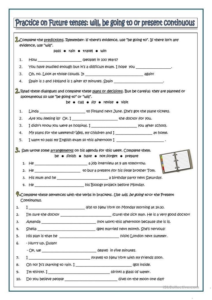 a worksheet with the words practice on future tenses and present continuous phrases