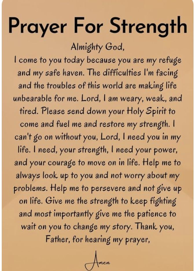 a prayer card with the words prayer for strength