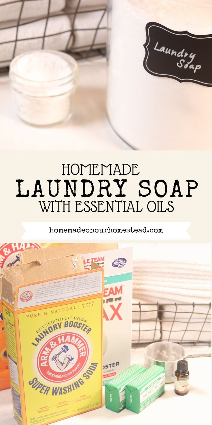 homemade laundry soap with essential oils is shown in this image and it's on the counter