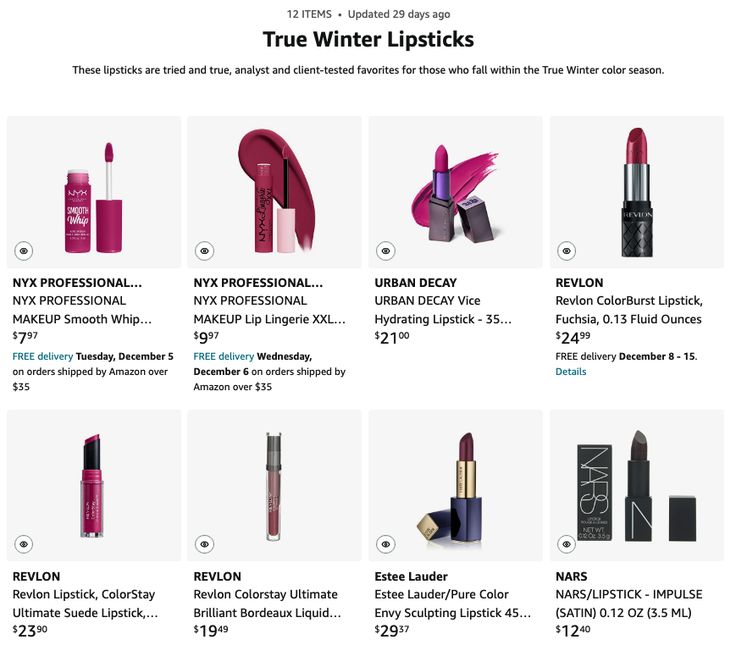 True-Winter-Lipsticks_Amazon True Winter Lipstick, Winter Lipstick Colors, True Winter Palette, True Winter Makeup, Winter Skin Tone, True Winter Color Palette, Winter Lipstick, Winter Lip Color, Cool Winter Color Palette