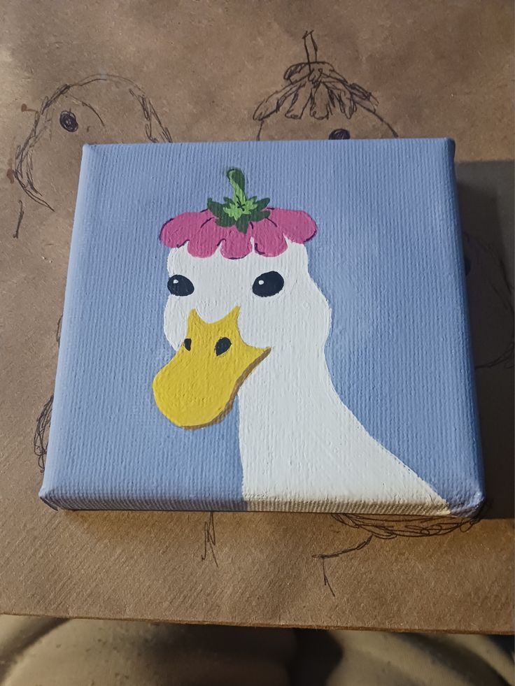 a painting of a duck with a hat on it's head