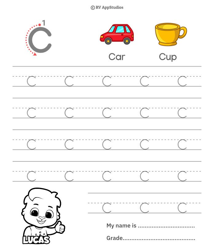 the letter c worksheet for children to learn how to write and draw letters