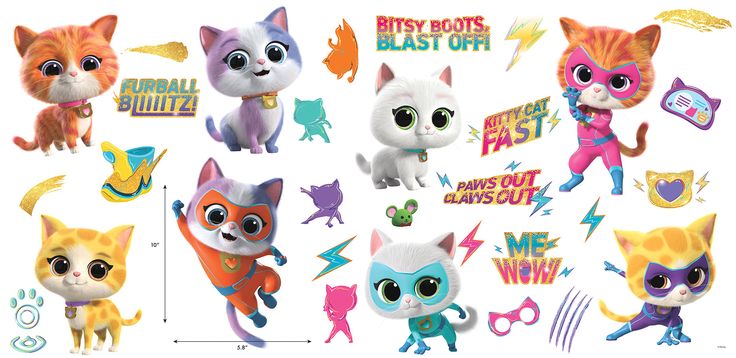 the littlest pet shop wall stickers are all different colors and sizes, including cats