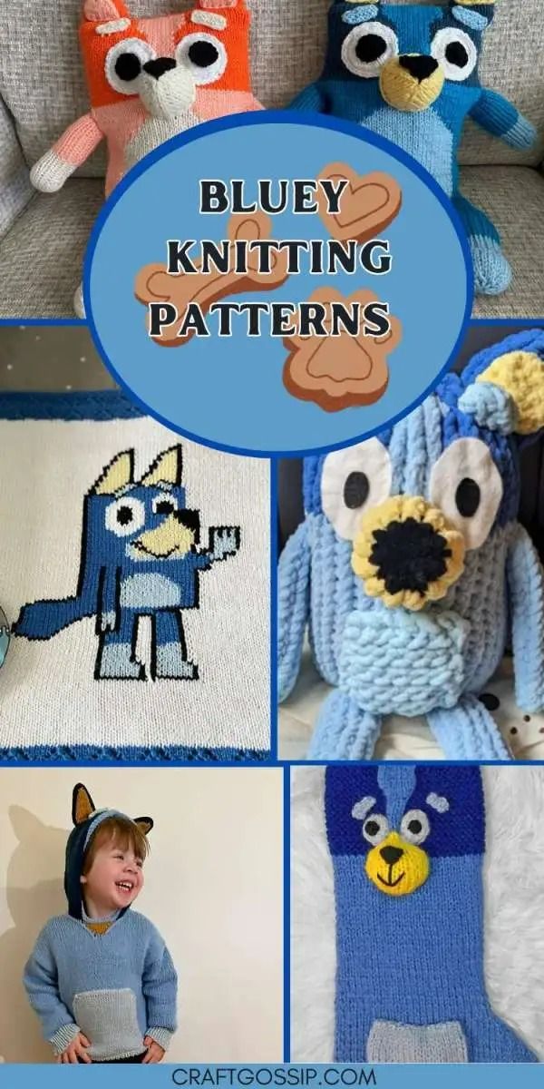 bluey knitting patterns for children's knitted toys and stuffed animals are featured in this article