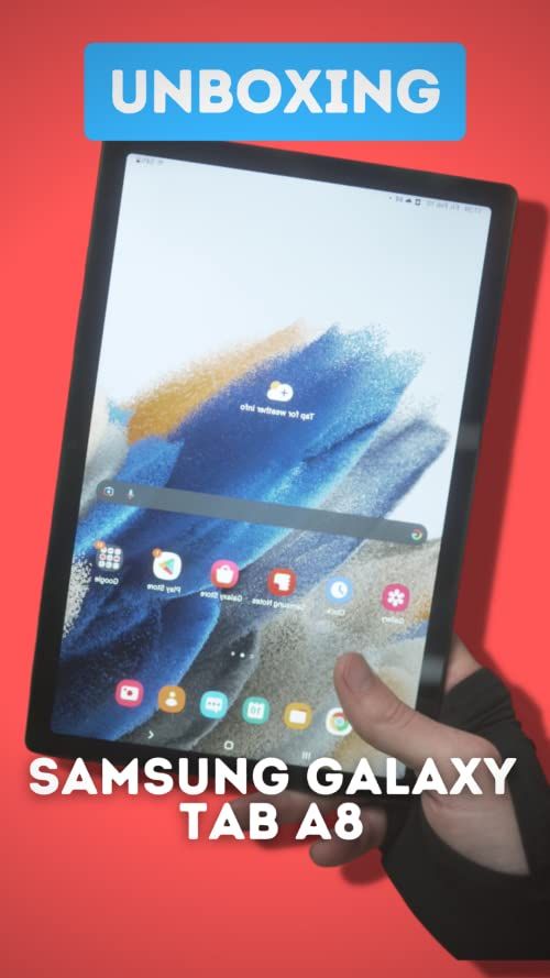 someone holding up an ipad with the text unboxing samsung galaxy tab a8