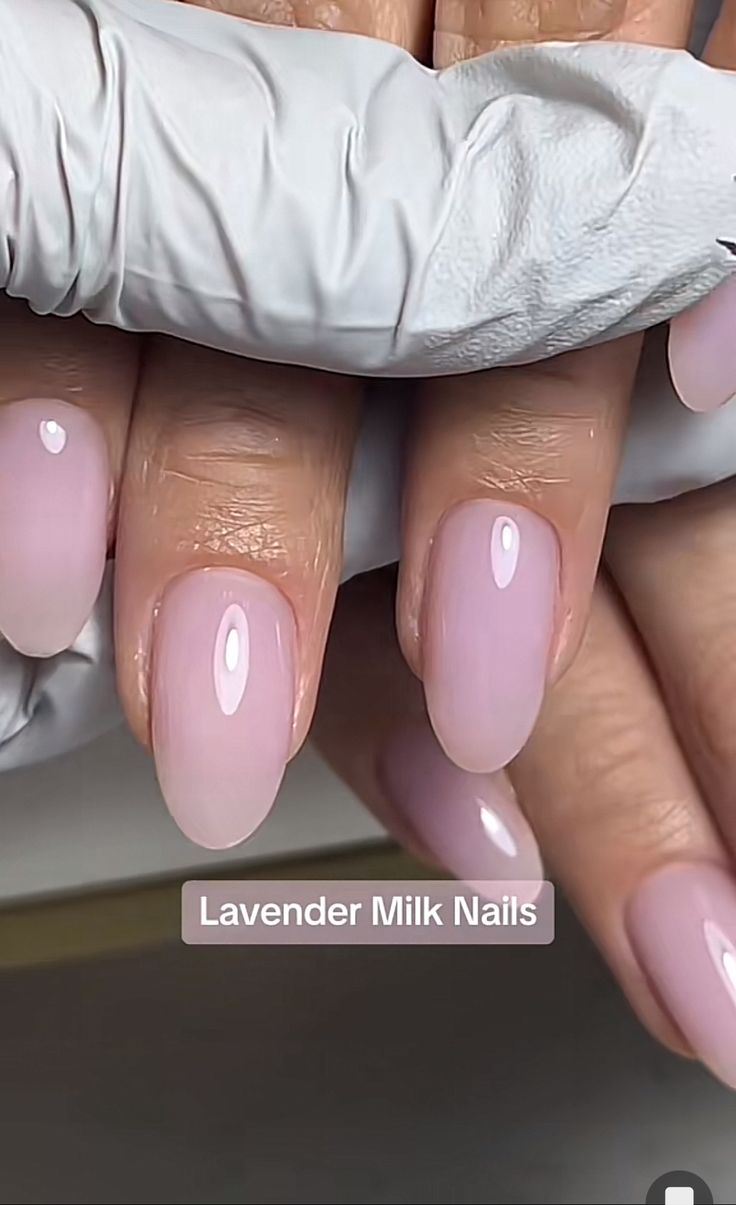 Uv Gel Full Set Nails, Shellac Nails Neutral Classy, Clear Lavender Nails, Lavender Nude Nails, Pink Russian Manicure, Chrome Nails Lavender, Sheer Lilac Nails, Sheer Lavender Nails, Sheer Pink Almond Nails