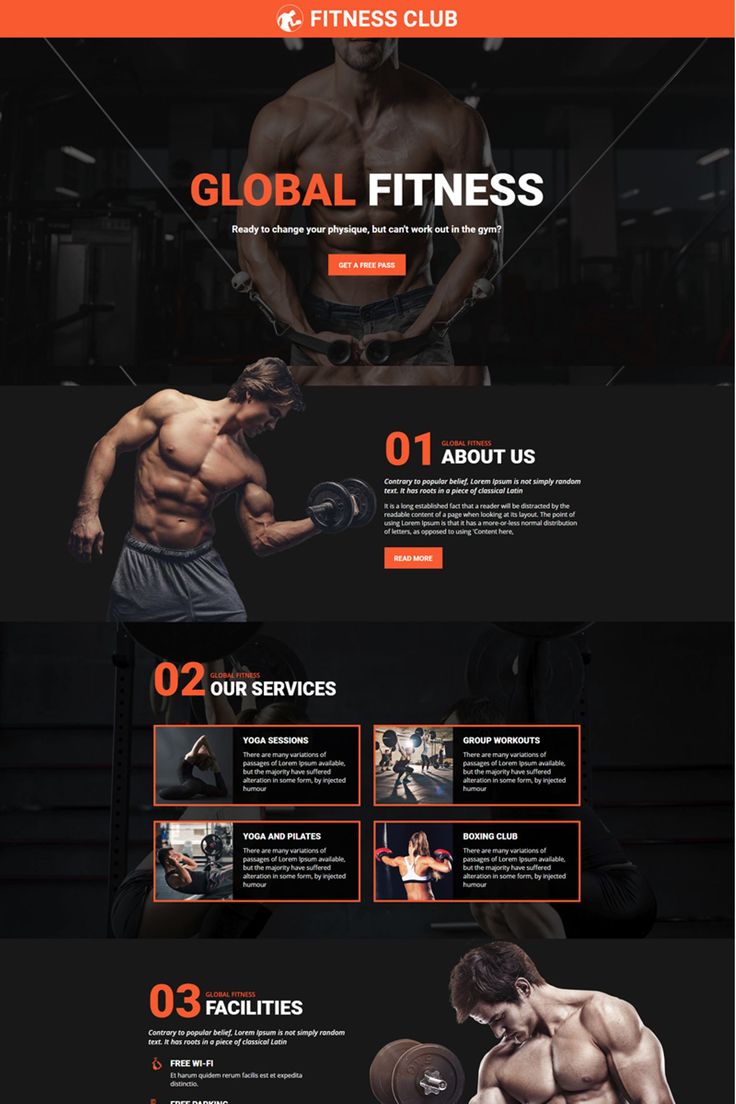 an image of a website page for a bodybuilding gym with the words,'global fitness