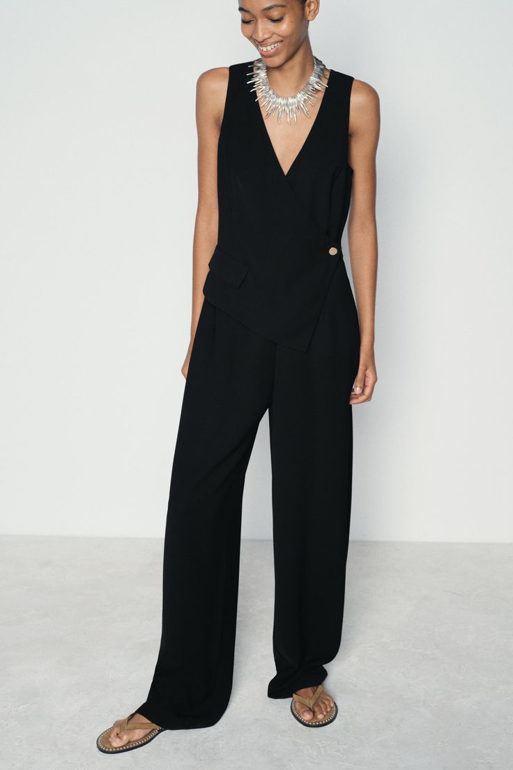 ASYMMETRIC WAISTCOAT JUMPSUIT Waistcoat Jumpsuit, Vest Jumpsuit, Trench Coat Dress, Cardigan Sweater Jacket, Shirt Blouses Tops, Neck Wrap, Sleeveless Jumpsuits, Knitwear Cardigan, T Shirt Vest