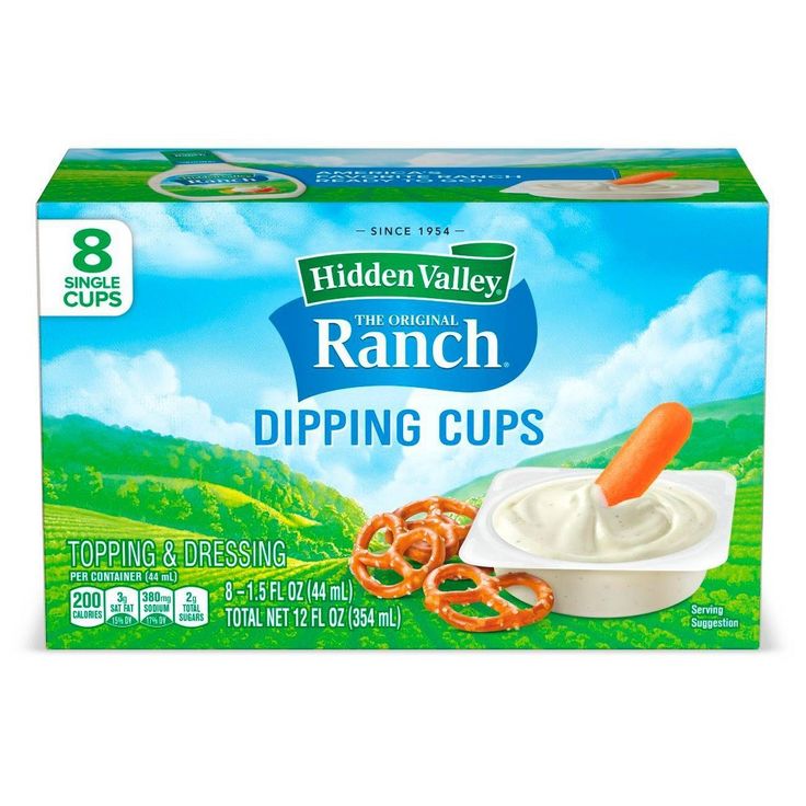 a box of ranch dipping cups with pretzels