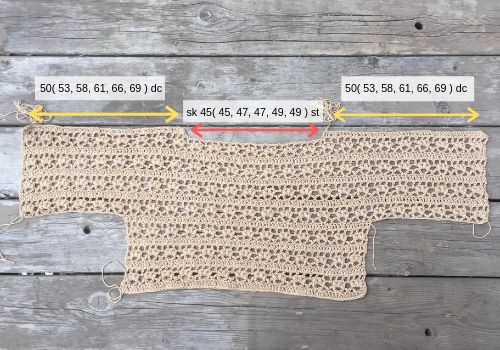 the crochet pattern is shown with two measurements for each piece and one side of the