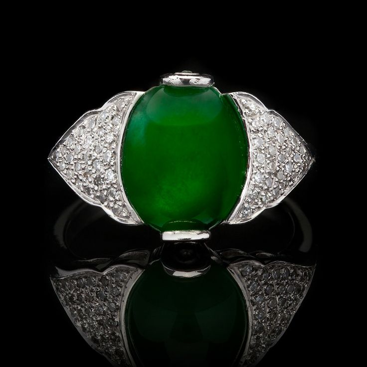 Jade  Diamond Ring Oval Emerald Rings With Pave Setting, White Gold Emerald Ring With Pave Setting, Oval Shape, Oval Emerald Ring With Pave Setting In Platinum, Hallmarked Oval Emerald Ring In Platinum, Oval Hallmarked Emerald Ring In Platinum, Oval Diamond Cabochons For Formal Occasions, Exquisite Oval Ring With Pavé Setting, Exquisite Oval Rings With Pave Setting, Classic Oval Cabochons For Anniversary