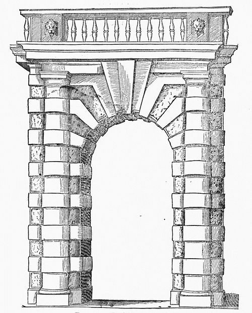 an old drawing of a stone arch