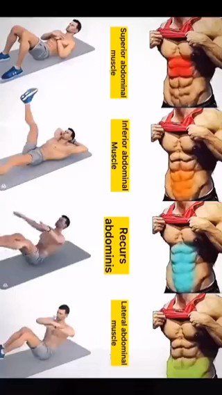 the man is doing different exercises on his stomach and chest, with multiple variations to each other