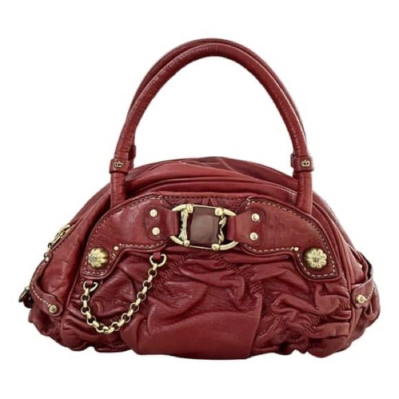 Juicy Couture Leather Handbag In Rich Red Chunky Leather Never Used * Gold Brass Hardware * With Chain And Jewelry * Top Zipper Closure, Two Side Pockets With Magnetic Closure On The Outside, Interior With Zipper Pocket And Slip Pockets * Bag Approximately 7.5" (19.5cm) H X 11.5" (29cm) W (Bottom) X 5" (12cm) D (Bottom) * Top Handle Drops Approximately 6" (15 Cm) * Comes With Dust Bag Luxury Burgundy Shoulder Bag With Branded Hardware, Luxury Burgundy Bags With Silver-tone Hardware, Red Shoulder Bag With Metal Hardware For Evening, Evening Red Shoulder Bag With Metal Hardware, Red Evening Shoulder Bag With Metal Hardware, Formal Red Shoulder Bag With Metal Hardware, Red Luxury Bags With Metal Hardware, Luxury Red Bag With Metal Hardware, Designer Red Shoulder Bag With Metal Hardware