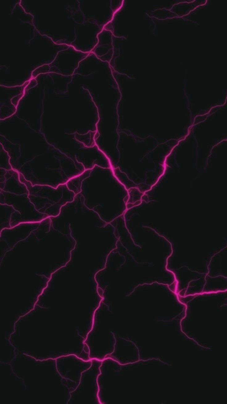 the dark background has many bright pink lightning streaks on it's black and purple hue