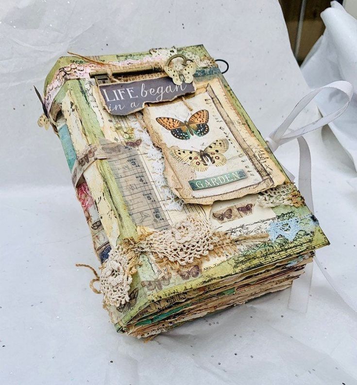 an altered book is sitting on a table