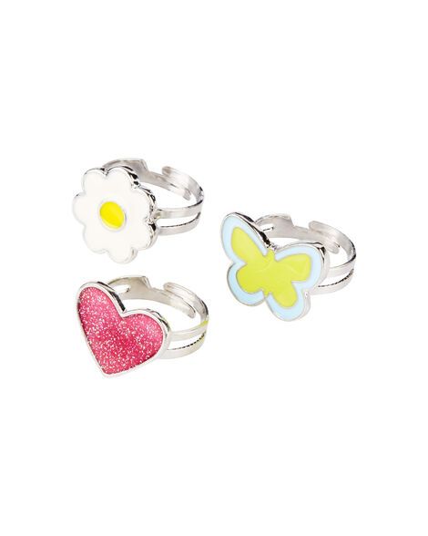 Made with love, and super cute graphics, these rings give her some added style. Adjustable White Jewelry With Cute Design, Trendy Adjustable Spring Rings, Cute Adjustable Open Ring Jewelry, Trendy Cute Design Jewelry Gift, Trendy Cute Jewelry For Gifts, Trendy Adjustable Rings For Spring, Trendy Cute Design Jewelry For Gifts, Trendy Jewelry With Cute Design For Gift, White Jewelry With Cute Adjustable Design