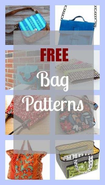 free bag patterns for purses and bags with the title overlaying them in red