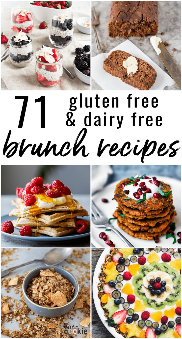 collage of gluten free and dairy free brunch recipes