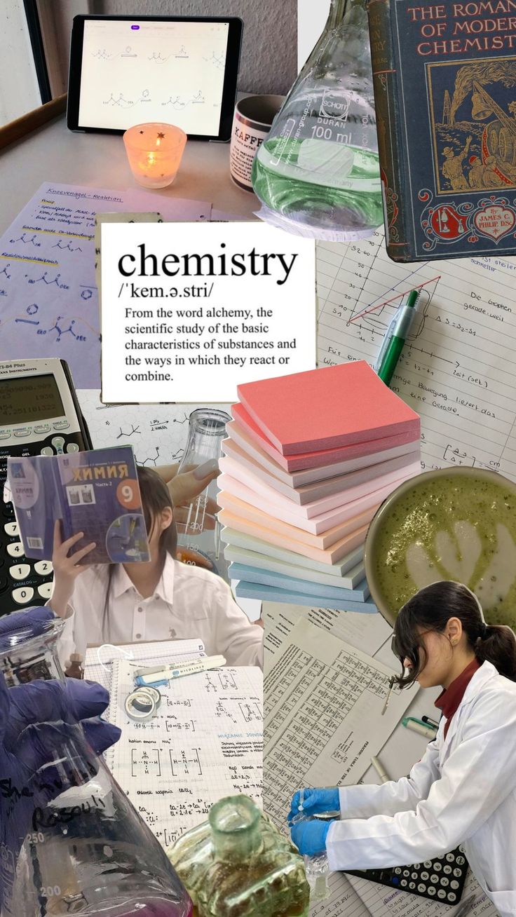 a collage of photos with science related items