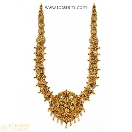 22K Gold Temple Jewellery Necklaces -Indian Gold Jewelry -Buy Online Elegant Antique Gold Necklaces For Festivals, Temple Jewelry Style Engraved Necklace For Celebration, Engraved Antique Jewelry For Celebration, Traditional Antique Gold Locket Necklace, Elegant Antique Gold Necklace For Festivals, Antique Locket Jewelry For Festive Occasions, Elegant Temple Necklace With Antique Finish As Gift, Wedding Temple Jewelry Necklace With Antique Finish, Long Necklace For Formal Festivals