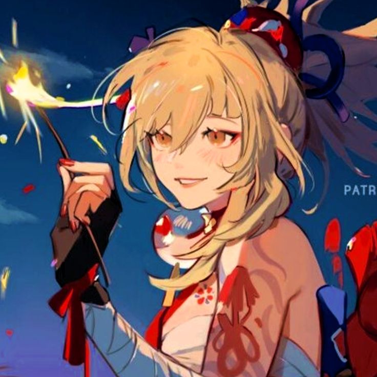 an anime character holding a sparkler in her hand