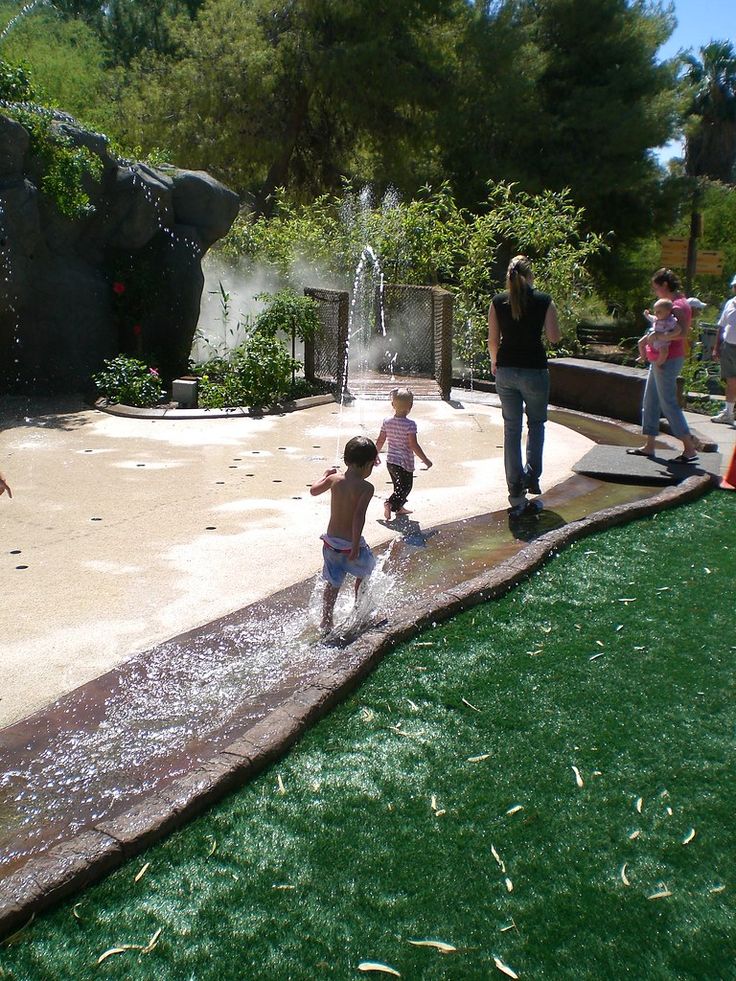 children playing in the water at a park