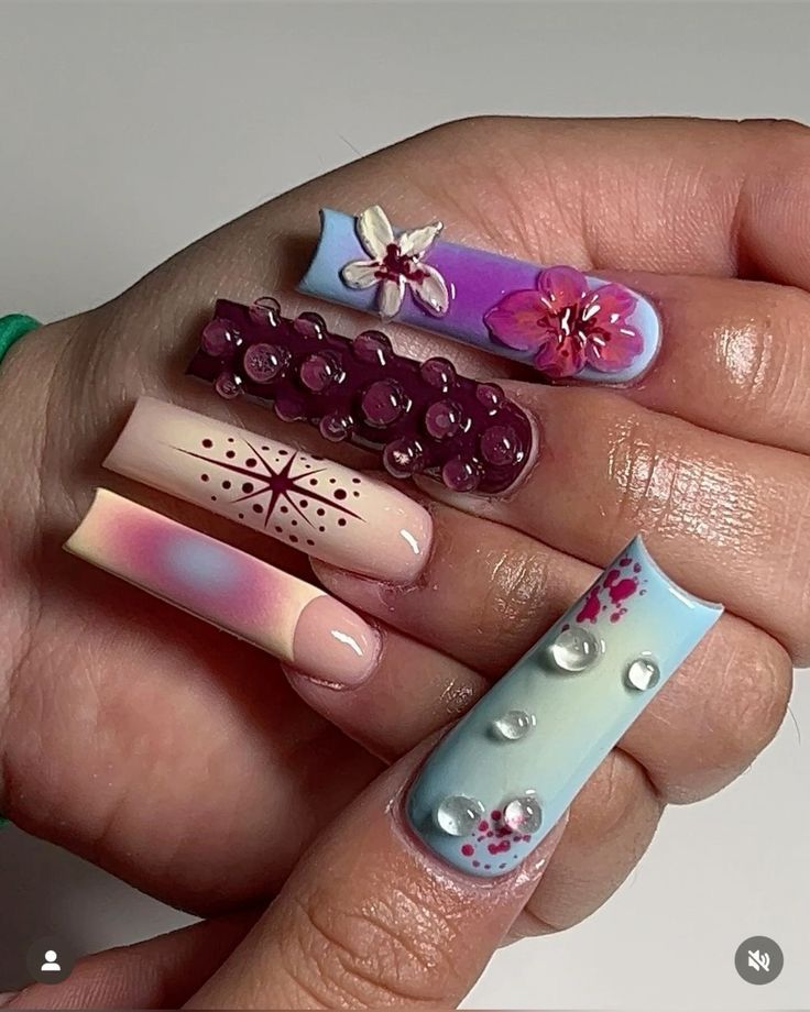 Peruvian Nails, Obnoxious Nails, Chunky Nails, Dominican Nails, Graffiti Nails, Airbrush Nails, Long Acrylic Nails Coffin, Long Square Acrylic Nails, Unique Acrylic Nails