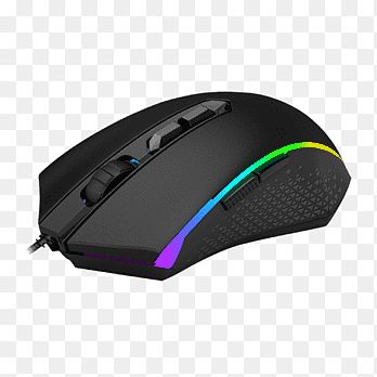 a computer mouse on a white background, with rainbows in the bottom right corner