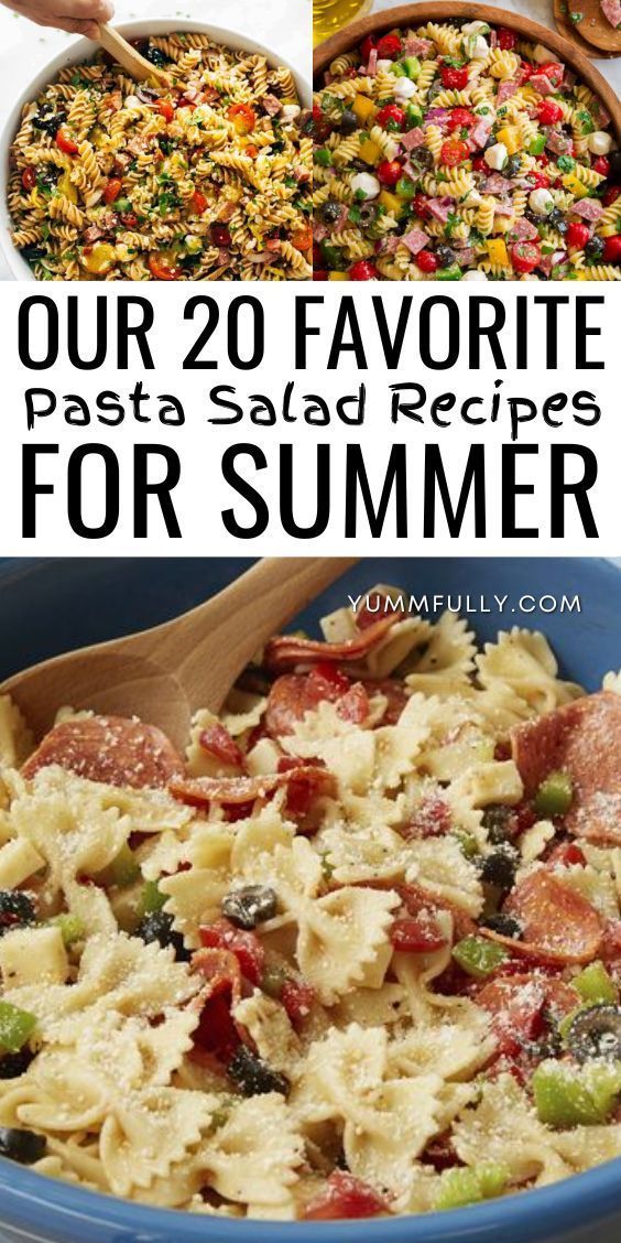 some pasta and vegetables in a blue bowl with the words our 20 favorite post salad recipes for summer