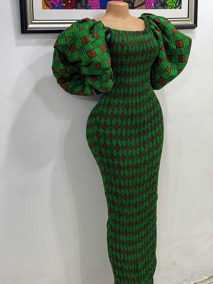 Welcome to our  beautiful stretchy collections. An Elastic thread is used horizontally on the fabric to make it stretch and also giving you a perfect fit. The length can be adjusted depending on your height or preference. They fits any body type like a glove. They’re made out of 100% cotton and the stretchy thread was Puff Sleeve Bodycon Dress, Ankara Dress Designs, Modest Dresses Fashion, Ankara Gown, Ankara Gown Styles, African Wear Dresses, African Print Dress Designs, Ankara Dresses, African Fashion Traditional