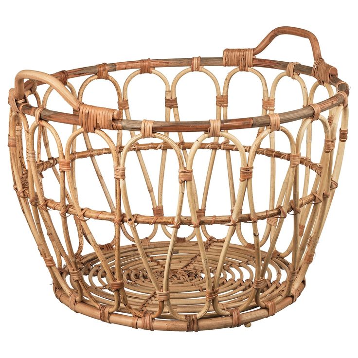 a wicker basket is shown with handles