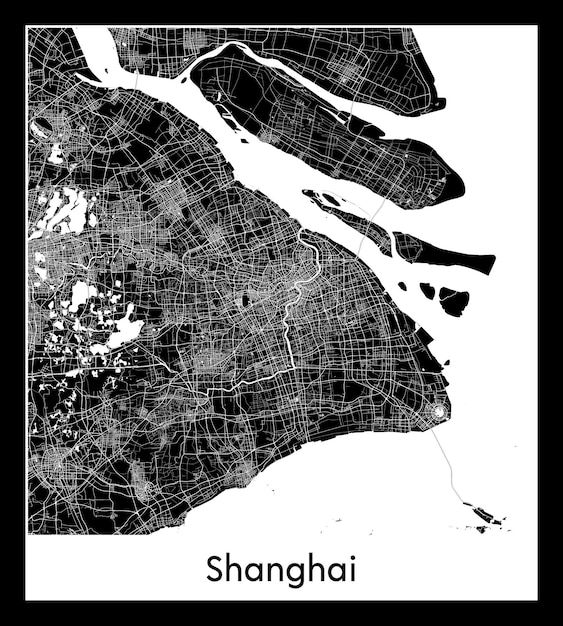 a black and white map of the city of shanghai, china with text that reads shanghai