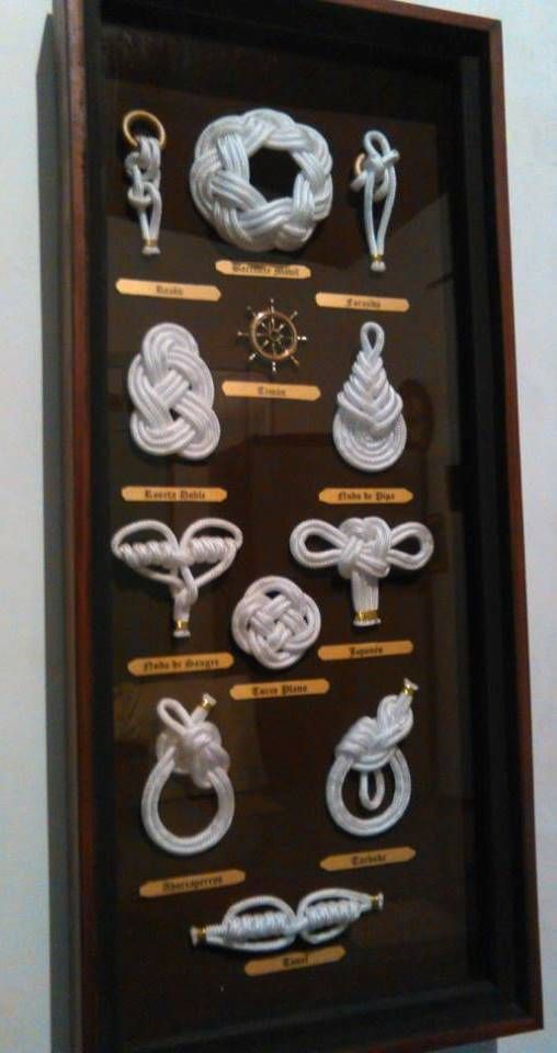 a display case with many different types of ropes and knots on it's sides