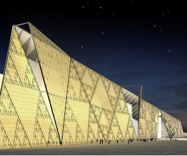 an architectural rendering of the exterior of a building at night with stars in the sky