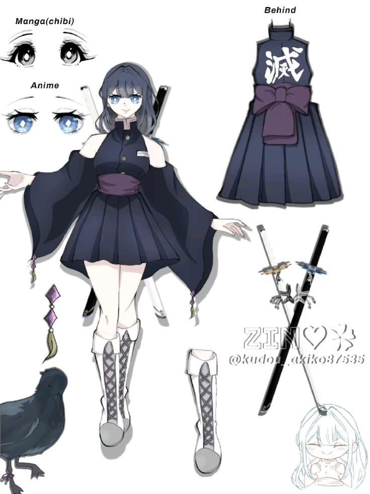 an anime character with different outfits and accessories