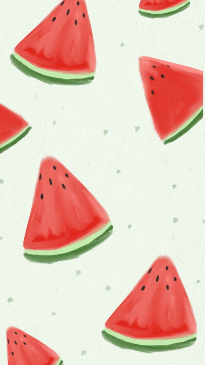 watermelon slices on a white background with green edges and black dots in the middle