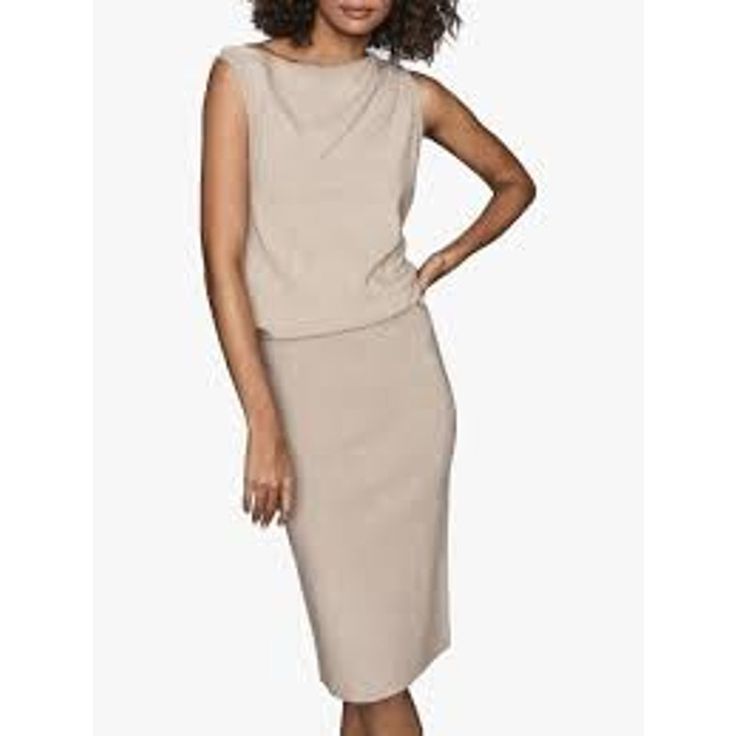 Reiss Claudine Draped Knitted Dress Nwt Size Xl Nwt 21" Across Chest 18" Across Waist 21" Across Hips Designed To Hit At Mid Calf The Claudine Dress Is Knitted Into A Slim-Fitting Silhouette And Makes For A Chic Option For Spring Dressing. It’s Simply Sleeveless And Features A Draping Detail On One Side. Pair It With Your Own Belt And A Clutch For An Effortless Off-Duty Look #Reiss #Claudinedress #Drapeddress #Knitteddress #Fashion Chic Knit Mini Dress For Work, Chic Knit Dresses For Formal Occasions, Chic Knit Dress For Work, Chic Formal Knit Dresses, Knit Sweater Dress For Workwear, Fitted Neutral Midi Dress For Work, Chic Knit Formal Dress, Elegant Knit Midi Dress For Work, Knee-length Knit Dress For Work