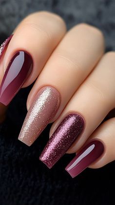 Plum Nails Design, Dark Pink Fall Nails, Fall Maroon Nails Design, Autumn Nail Inspiration, Natural Nails Inspiration, Autumn Nails Coffin, Matte Fall Nails Autumn, Dark Fall Nails Designs, Fall Winter Nails