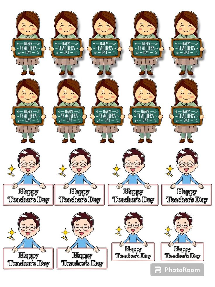 a set of cartoon character stickers with the words happy teacher's day written on them